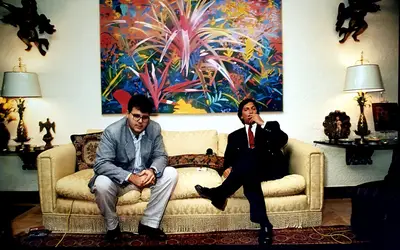 Luís Costa Pinto e Pedro Collor, na gravação da entrevista na casa do empresário e irmão do presidente, em 1992. Foto: Sérgio Dutti/Arquivo Pessoal de Luís Costa Pinto Luís Costa Pinto e Pedro Collor, na gravação da entrevista na casa do empresário e irmão do presidente, em 1992. Foto: Sérgio Dutti/Arquivo Pessoal de Luís Costa Pinto