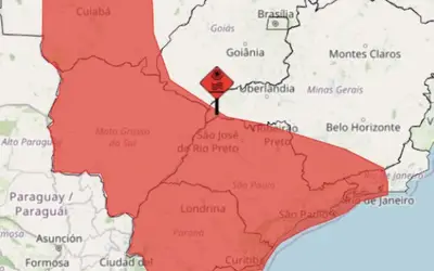 Área sob aviso vermelho para onda de calor, vigente para os últimos dias de setembro, entre sábado (26) e quarta-feira (30). Imagem: Inmet/Reprodução