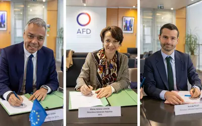Luiz Claudio Moreira Lessa, Presidente do Banco da Amazônia, Marie-Hélène Loison, Directrice Générale Adjointe, AFD, Jérémie Pellet, Diretor Geral, Expertise France. Foto: Banco da Amazônia/Divulgação