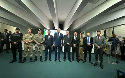 Governador Caiado e cúpula da segurança pública de  Foto: Reprodução Policia Civil de Goiás