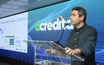 Augusto Togni, analista de Capitalização e Serviços Financeiros do Sebrae Nacional, durante o lançamento da página Crédito Consciente, em Santa Catarina. Crédito: Fabricio Almeida.