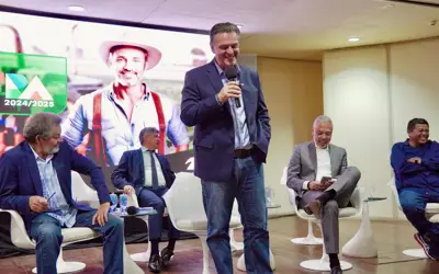 Ministro da Agricultura e Pecuária, Carlos Fávaro, no lançamento do Plano Safra 24/25 do Banco da Amazônia (Basa), na sede da instituição, em Belém. Foto: Imprensa/Ministério da Agricultura e Pecuária